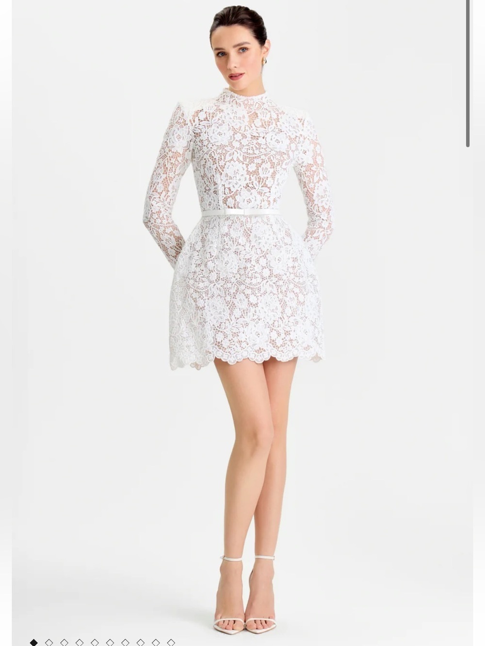 new Nadine Merabi Sophie long sleeve mock neck lace mini dress in white